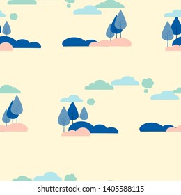 Seamless picture, background. Nature, trees and shrubs. In minimalist style Cartoon flat Vector Illustration