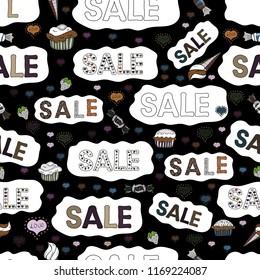 Seamless. Picture in black, white colors. Vector. Hand sketched Sale text as blog theme design. Perfect big letters for bloggers. Blogging concept illustration for web page, promotional materials.