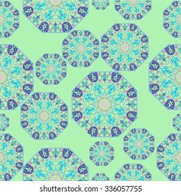 Seamless picture with colorful and circle patterns on the blue background