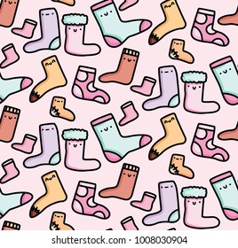 Seamless picture of cute socks. Patter doodle socks. Multi-colored socks. Pastel colors.