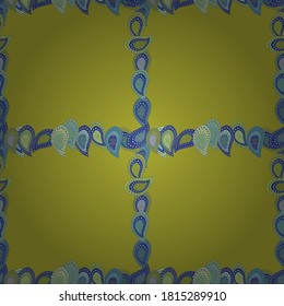 Seamless. Picture in green, yellow and blue colors. Element template. Frame doodle. Vector illustration.