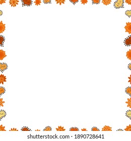 Seamless. Picture in orange, white and yellow colors. Hand-drawn doodle frames. Sketch icons for invitation, flyer, poster. Vector.