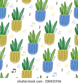 Seamless picture with plants on white background.