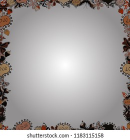 Seamless. Picture in white, black and beige colors. Foursquare frames doodles. Vector.