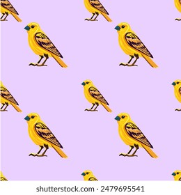 Seamless picture of yellow birds on a purple background.Vector illustration.