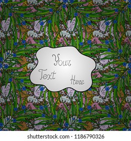 Seamless. Pictures on green, neutral and white colors. Vector illustration. Lettering Calligraphy. Hand painted calygraphy set. Watercolor summer lettering phrases.