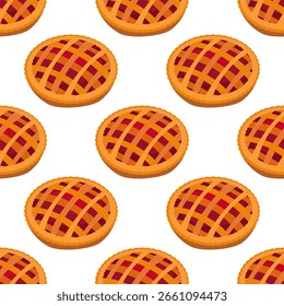 Seamless pie pattern – classic autumn pastry repeat
 Pattern with lattice pies on white background. Perfect for Thanksgiving packaging, bakery paper, or seasonal design.
