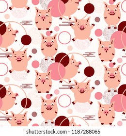 Seamless pig pattern - cute pig illustrations and circles forming a repeating pattern design
