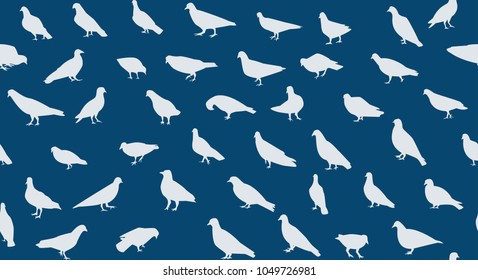 Seamless pigeons pattern in silhouette, vector art