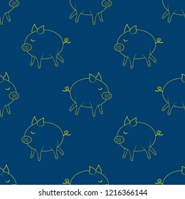 Seamless pigs pattern. Symbol of 2019 on the Chinese calendar. Pig background for textiles, fabrics, cotton fabric, covers, wallpaper, print, gift wrapping, postcard, scrapbooking, bedding.