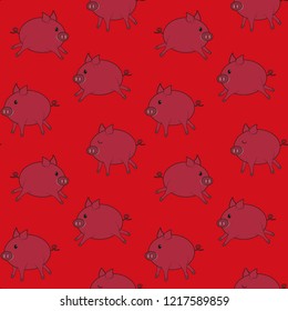Seamless pigs pattern. Symbol of 2019 on the Chinese calendar. Pig background for textiles, fabrics, cotton fabric, covers, wallpaper, print, gift wrapping, postcard, scrapbooking, bedding
