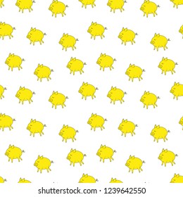 Seamless pigs pattern. Symbol of 2019 on the Chinese calendar. Pig background for textiles, fabrics, cotton fabric, covers, wallpaper, print, gift wrapping, postcard, scrapbooking, bedding.