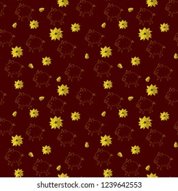 Seamless pigs pattern. Symbol of 2019 on the Chinese calendar. Pig background for textiles, fabrics, cotton fabric, covers, wallpaper, print, gift wrapping, postcard, scrapbooking, bedding.