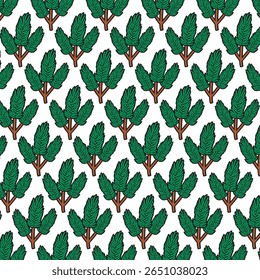 Seamless Pine Branch Pattern Background Color. Vector Illustration.