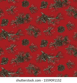 Seamless pine branch pattern in vector