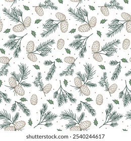 Seamless Pine cone Pattern Vector Art Christmas