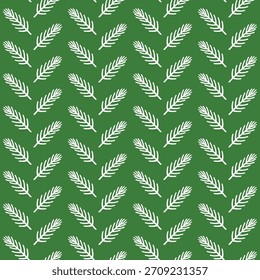 folhas de pinho sem costura sobre fundo verde, impressão de natureza repetida, padrão de folha vegetal botânica para papel de parede ilustração
