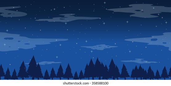 Seamless pine trees at night illustration