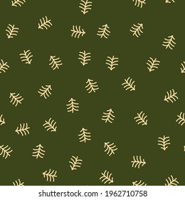 Seamless pine trees vector pattern. Repeat forest nature background with cute tree elements. Trendy green festive winter fashion print design. Modern trendy illustration.
