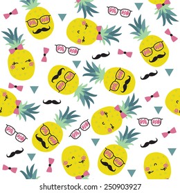 Seamless pineapple faces pattern vector illustration