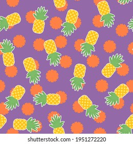 Patrón vectorial floral de piña sin soldadura. Repetir el fondo de las flores de primavera con elementos vegetales y naturales. Diseño de moda de verano morado. Ilustración moderna.