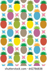 Seamless pineapple and flowers pattern vector illustration