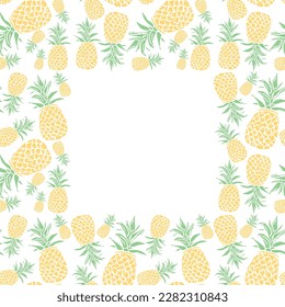 Seamless pineapple frame. Doodle vector with ananas. Vintage pineapple background