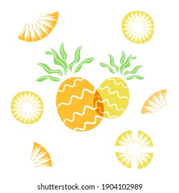 Seamless pineapple pattern background of tropical pineapple chunks. Vector illustration.