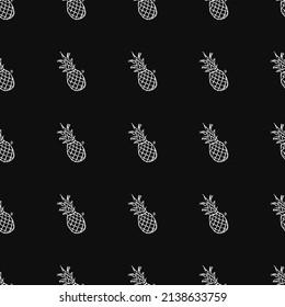 Seamless pineapple pattern. Doodle vector with pineapple icons on black background. Vintage pineapple pattern, sweet elements background for your project, menu, cafe shop.