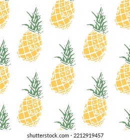 Seamless pineapple pattern. Doodle vector with yellow ananas. Vintage pineapple pattern