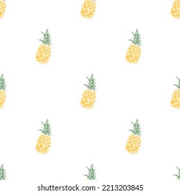 Seamless pineapple pattern. Doodle vector with yellow ananas. Vintage pineapple pattern