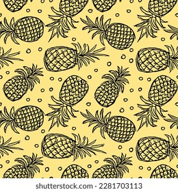 Seamless pineapple pattern. Doodle vector with ananas. Vintage pineapple pattern