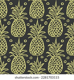 Seamless pineapple pattern. Doodle vector with ananas. Vintage pineapple pattern