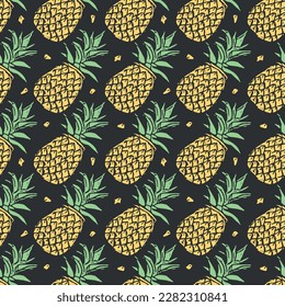 Seamless pineapple pattern. Doodle vector with ananas. Vintage pineapple pattern