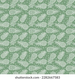 Seamless pineapple pattern. Doodle vector with ananas. Vintage pineapple pattern