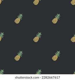 Seamless pineapple pattern. Doodle vector with ananas. Vintage pineapple pattern