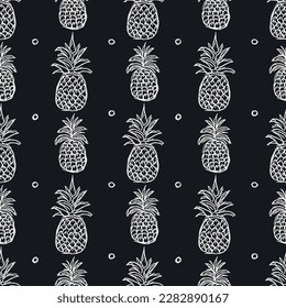 Seamless pineapple pattern. Doodle vector with ananas. Vintage pineapple pattern