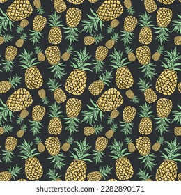 Seamless pineapple pattern. Doodle vector with ananas. Vintage pineapple pattern