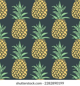 Seamless pineapple pattern. Doodle vector with ananas. Vintage pineapple pattern