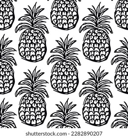 Seamless pineapple pattern. Doodle vector with ananas. Vintage pineapple pattern