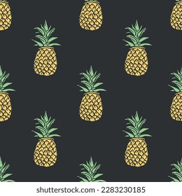 Seamless pineapple pattern. Doodle vector with ananas. Vintage pineapple pattern