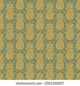 Seamless pineapple pattern. Doodle vector with ananas. Vintage pineapple pattern