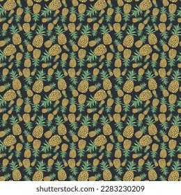 Seamless pineapple pattern. Doodle vector with ananas. Vintage pineapple pattern