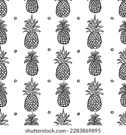 Seamless pineapple pattern. Doodle vector with ananas. Vintage pineapple pattern