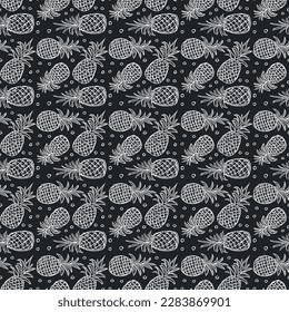 Seamless pineapple pattern. Doodle vector with ananas. Vintage pineapple pattern