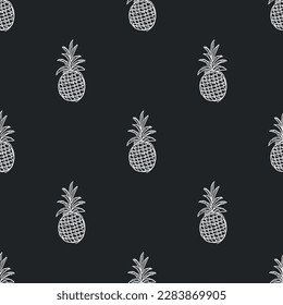 Seamless pineapple pattern. Doodle vector with ananas. Vintage pineapple pattern