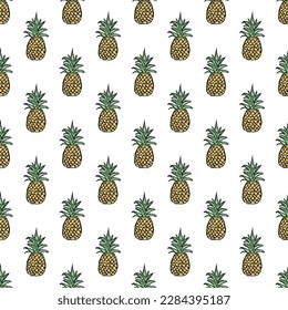 Seamless pineapple pattern. Doodle vector with ananas. Vintage pineapple pattern