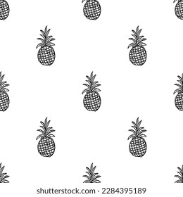 Seamless pineapple pattern. Doodle vector with ananas. Vintage pineapple pattern