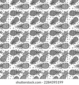 Seamless pineapple pattern. Doodle vector with ananas. Vintage pineapple pattern