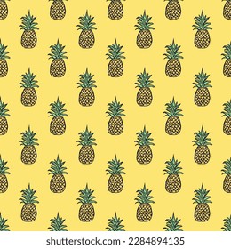 Seamless pineapple pattern. Doodle vector with ananas. Vintage pineapple pattern